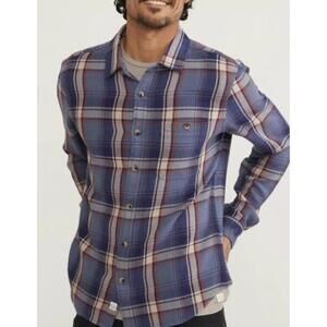 Marine Layer Men's Blue Plaid Cotton Cole Textured Twill Shirt - Size - Large